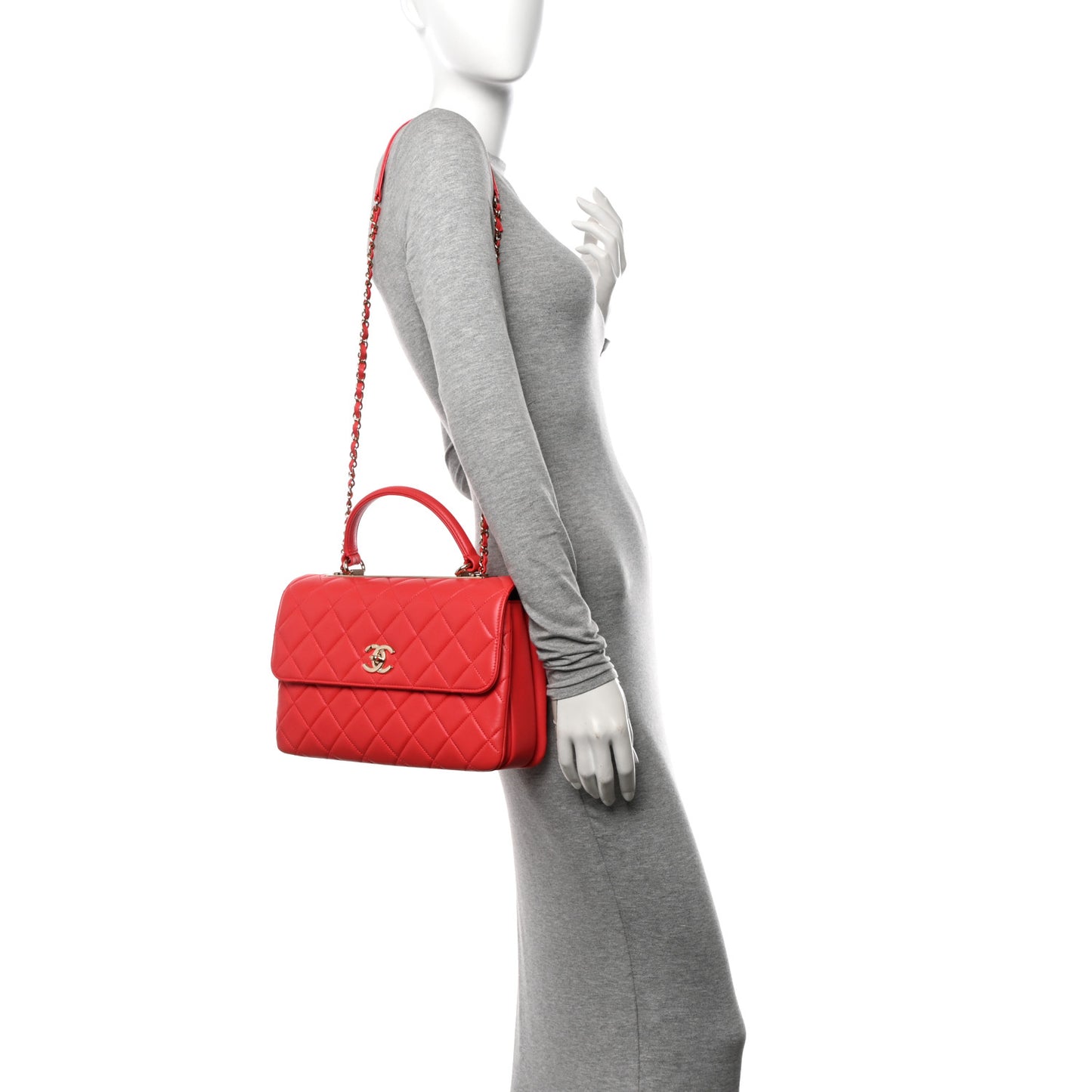Lambskin Quilted Medium Trendy CC Flap Dual Handle Bag Bright Pink