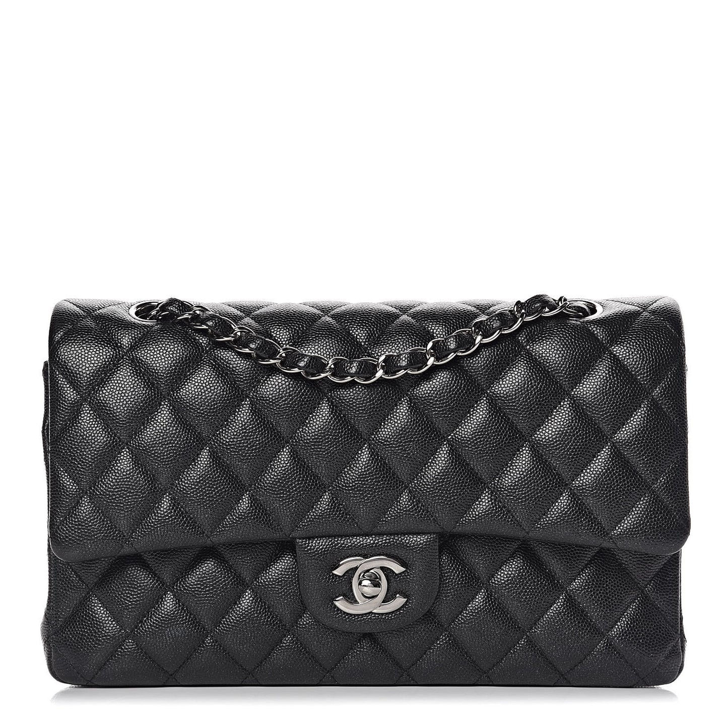 Iridescent Caviar Quilted Medium Double Flap Black