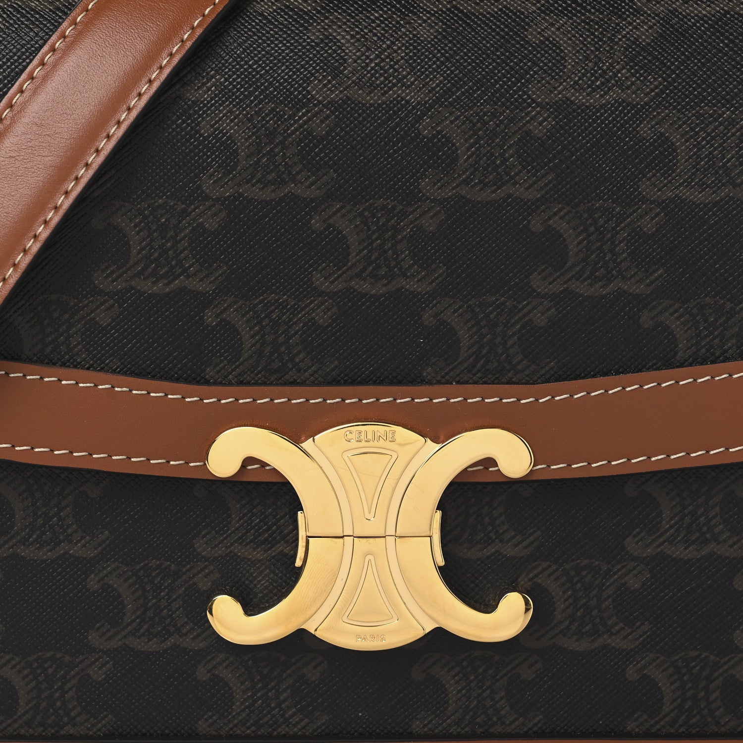 Celine Triomphe Canvas Calfskin Medium Triomphe Bag Tan 8 of 10