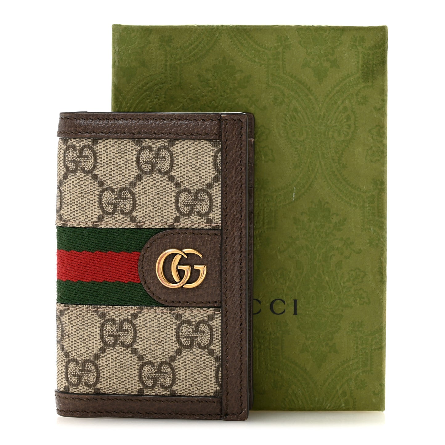 GG Supreme Monogram Web Ophidia Card Case Beige Ebony Electric Green