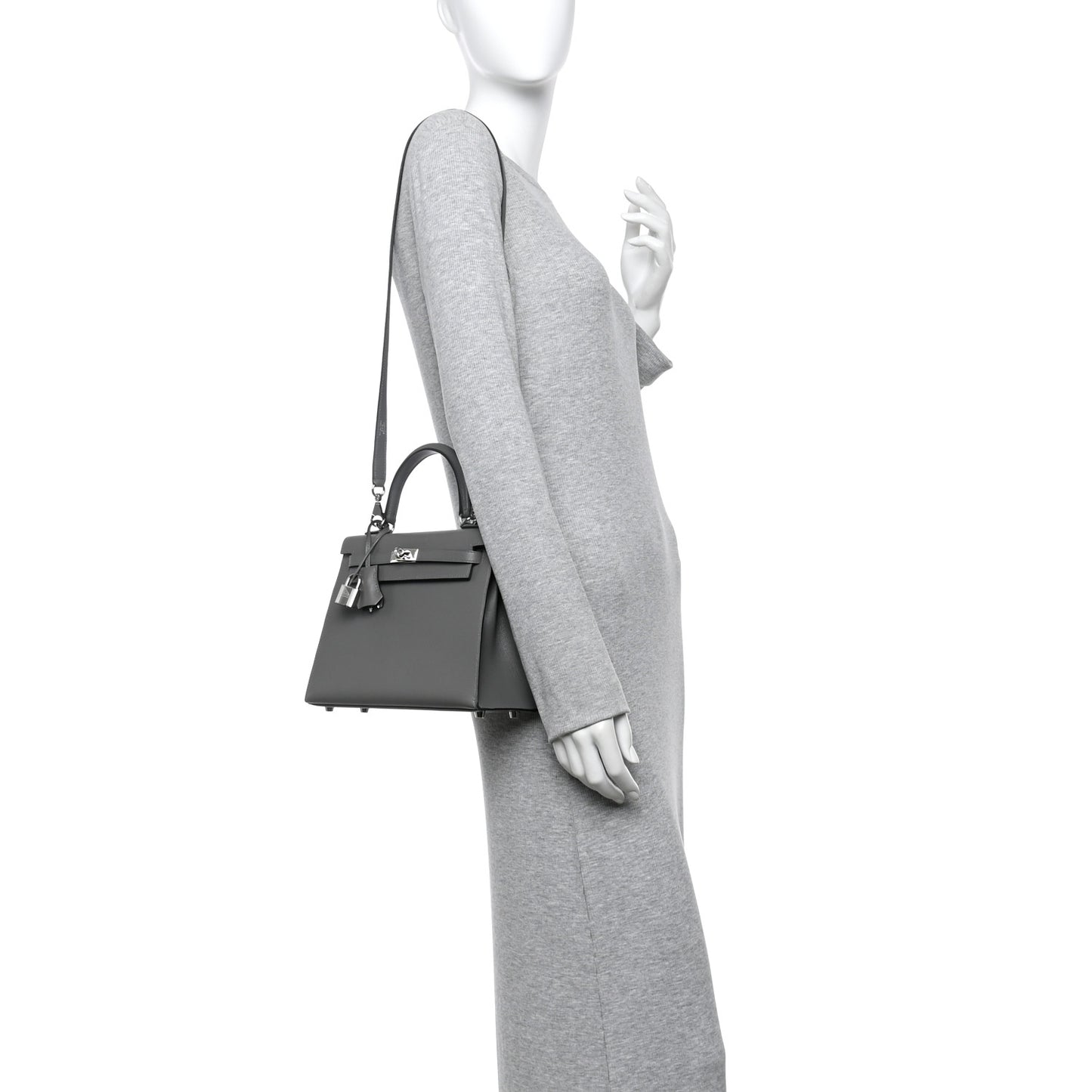 Madame Calfskin Kelly Sellier 25 Gris Meyer