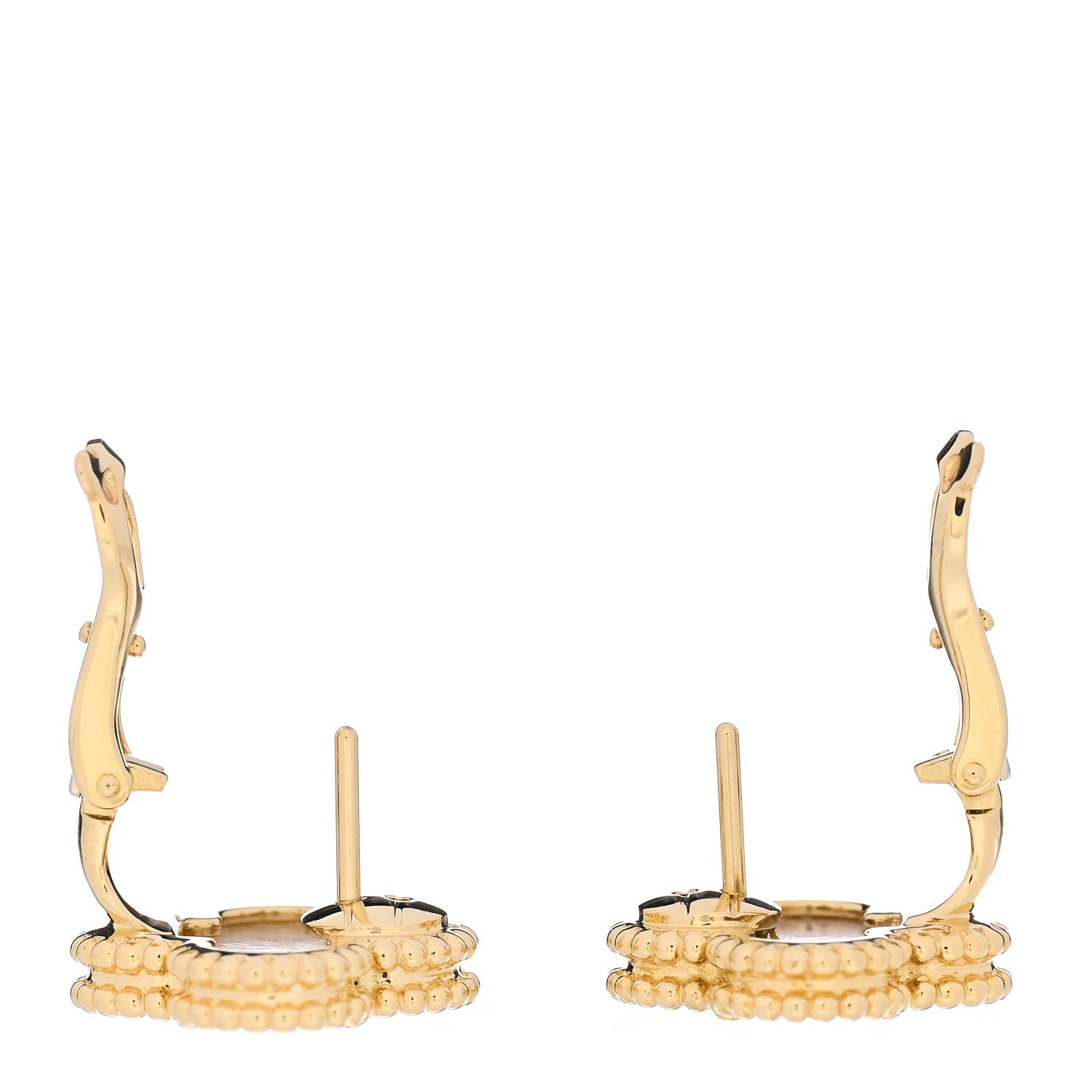 Van Cleef & Arpels 18K Yellow Gold Mother of Pearl Vintage Alhambra Earrings 3 of 5