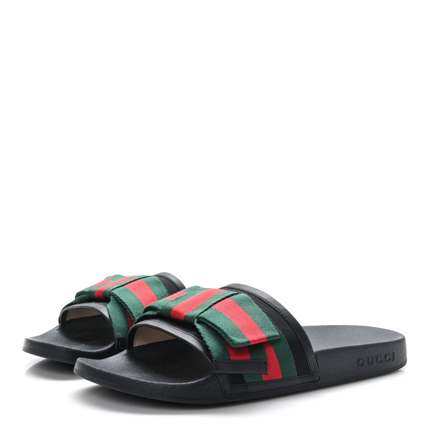 Satin Web Bow Slide Sandals 38 Black