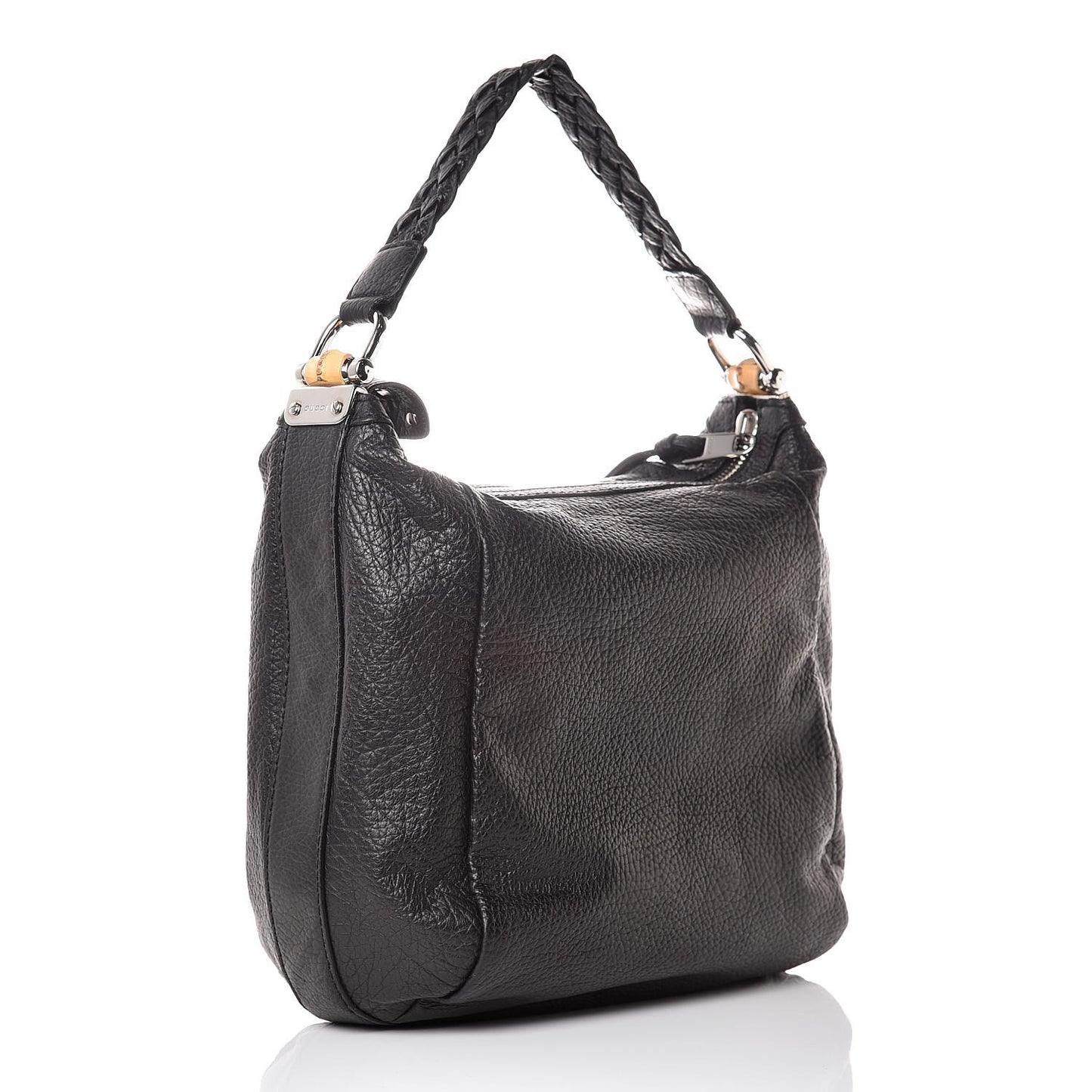 Grained Calfskin Medium Bamboo Bar Hobo Black