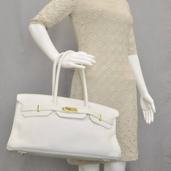 Hermes Taurillon Clemence JPG Shoulder Birkin II 42 White 2 of 10