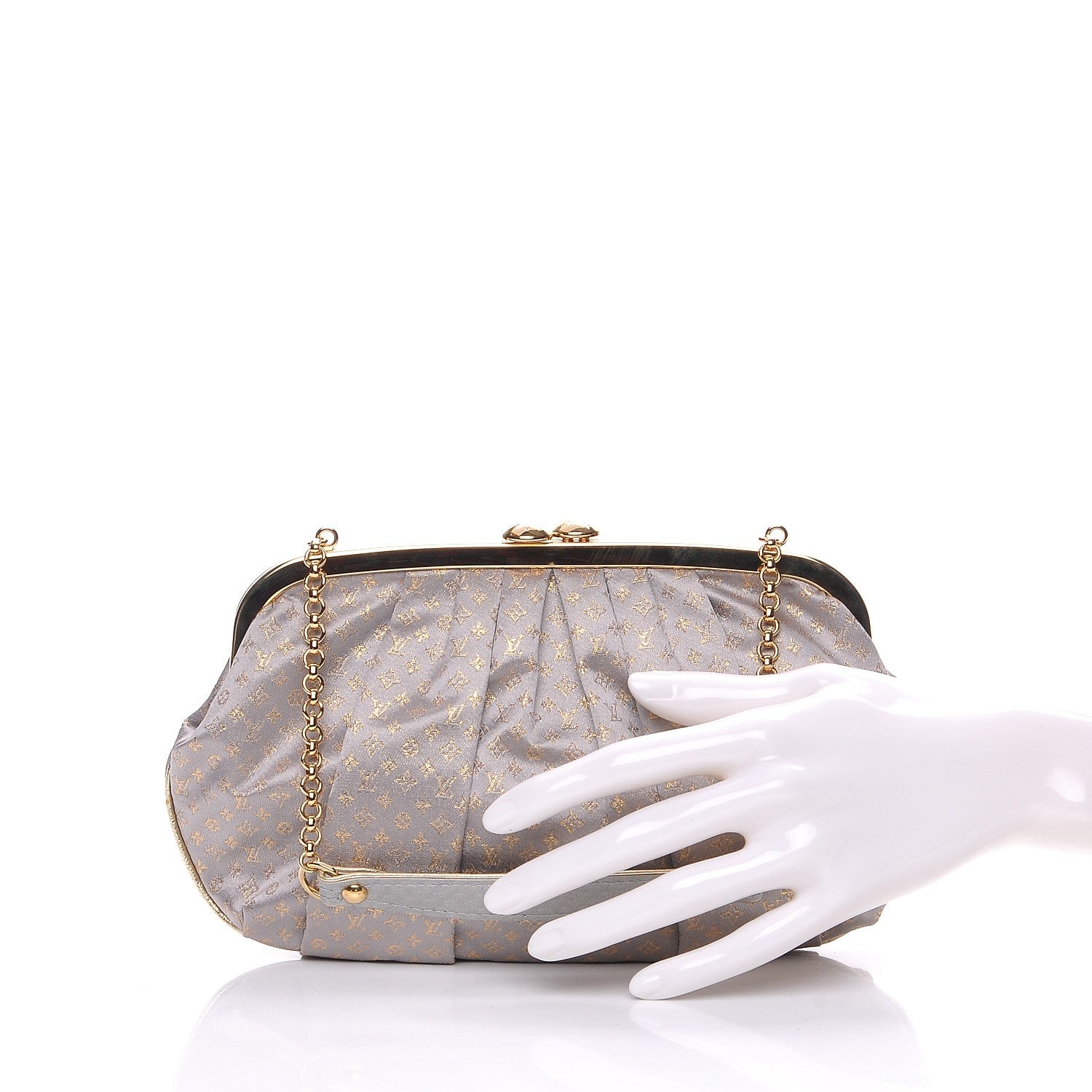 Louis Vuitton Satin Monogram Aumoniere Clutch Silver 3 of 8