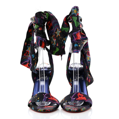 Christian Louboutin Crepe Satin Starlight Sandale Du Desert 100 Ankle Wrap Sandals 36 Black Multicolor 3 of 9