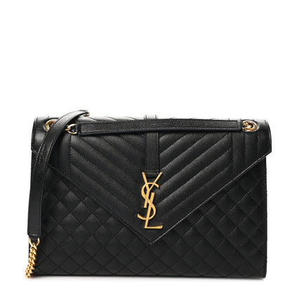 Saint Laurent Grain De Poudre Textured Mixed Matelasse Large Triquilt Monogram Satchel Black 1 of 10