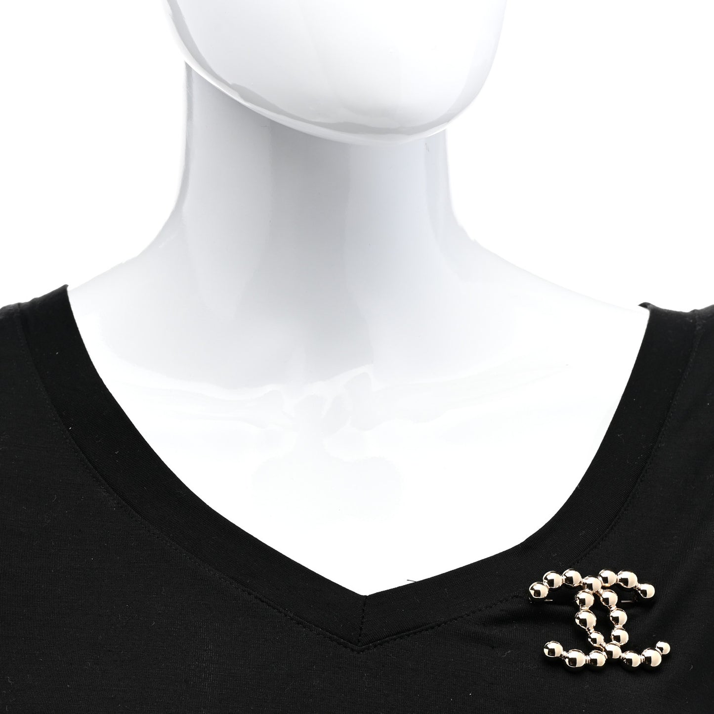 Metal Beaded CC Brooch Gold