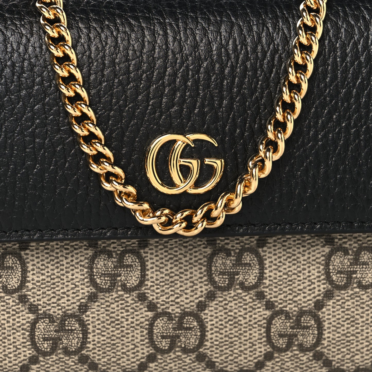 Dollar Calfskin GG Supreme Monogram Petite GG Marmont Wallet Chain Bag Black Beige Ebony