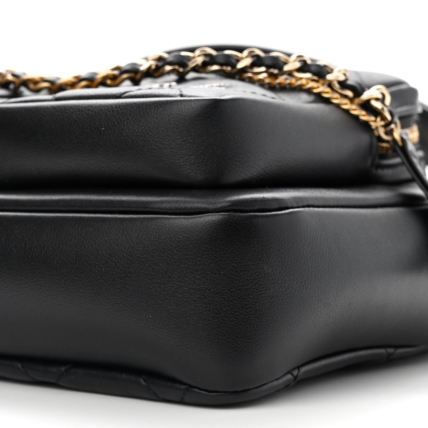 Calfskin Quilted Small Camera Case Black