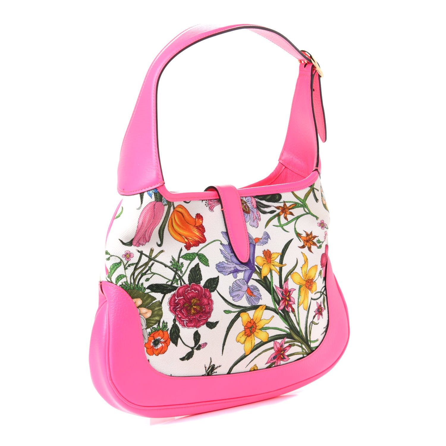 Gucci Canvas Flora Medium Jackie Hobo Fuchsia 2 of 4