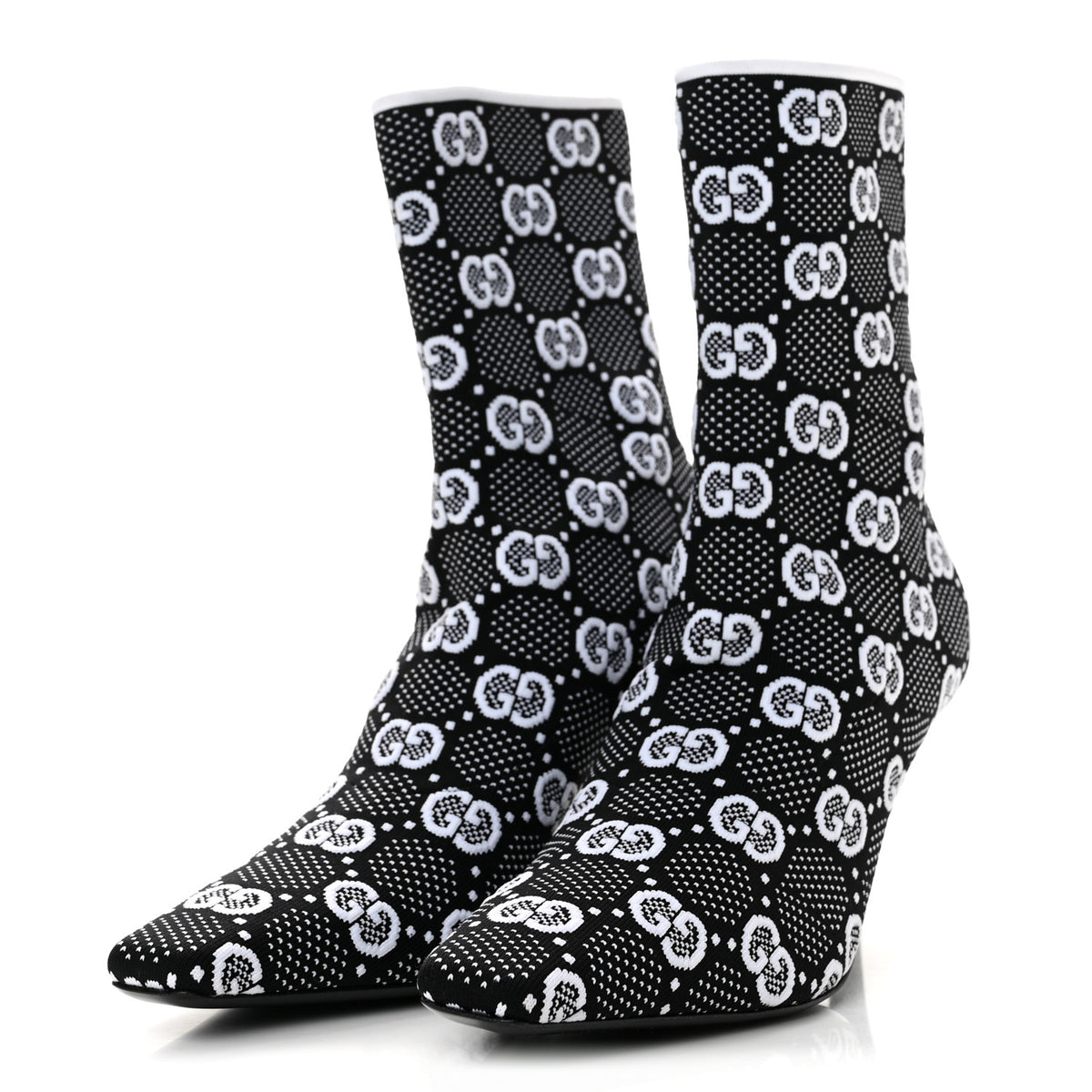 Technical Jersey Knit GG Monogram Square G 75mm Ankle Boots 38 Black Great White