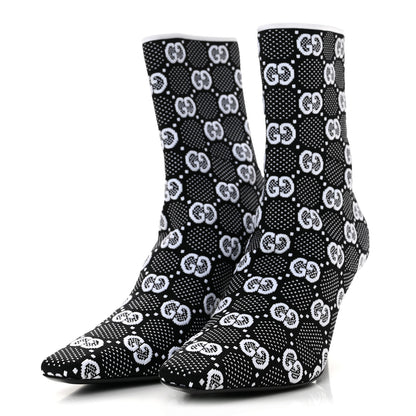 Gucci Technical Jersey Knit GG Monogram Square G 75mm Ankle Boots 38 Black Great White 4 of 9