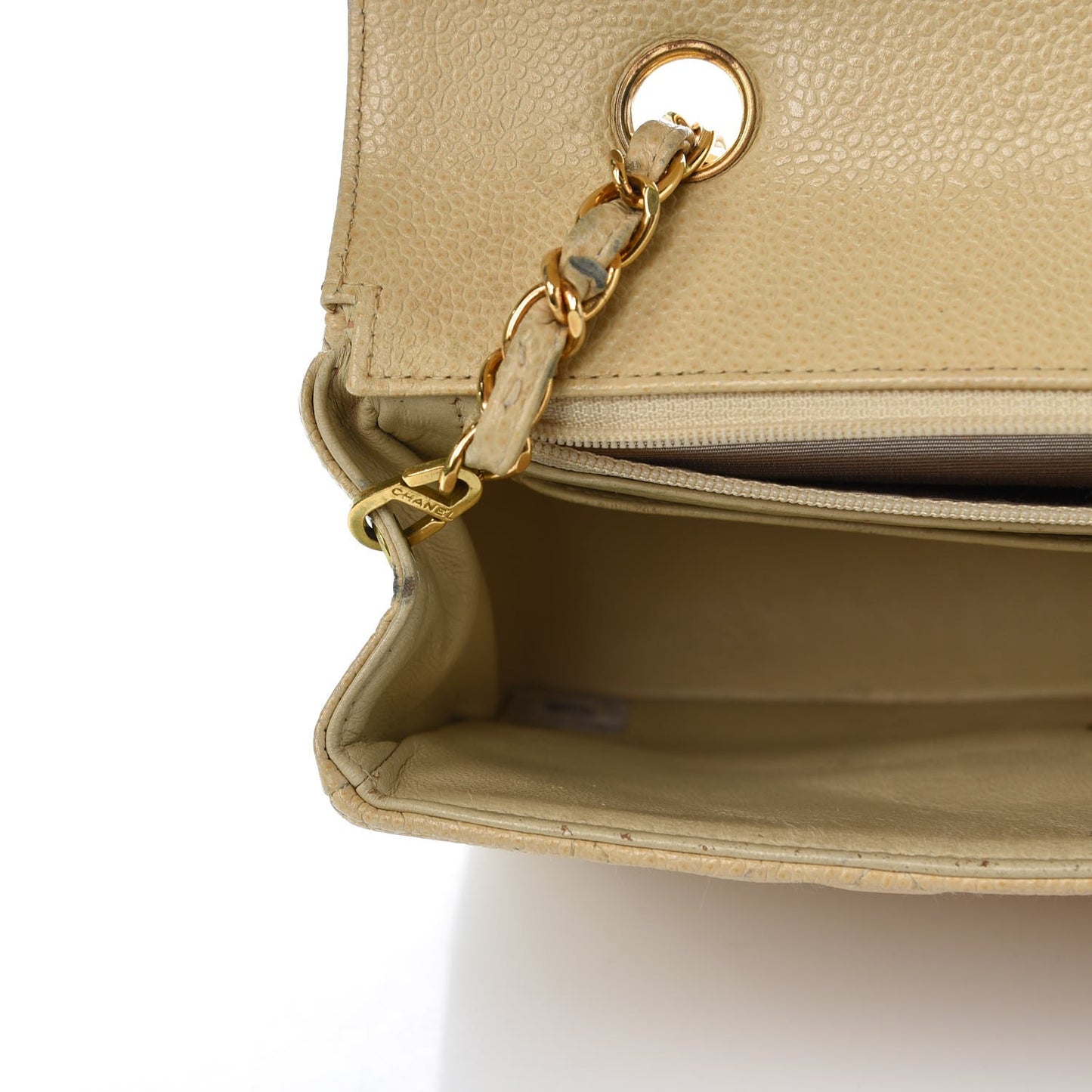 Caviar Quilted Small Single Flap Beige