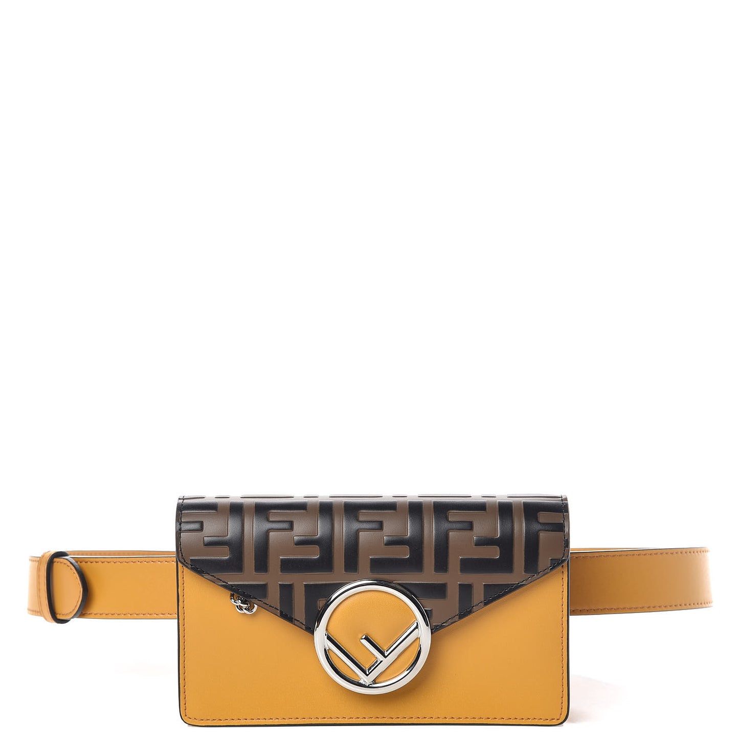 Vitello Liberty F is Fendi Bi-Color FF 1974 Embossed Envelope Belt Bag Maya Black Zucca