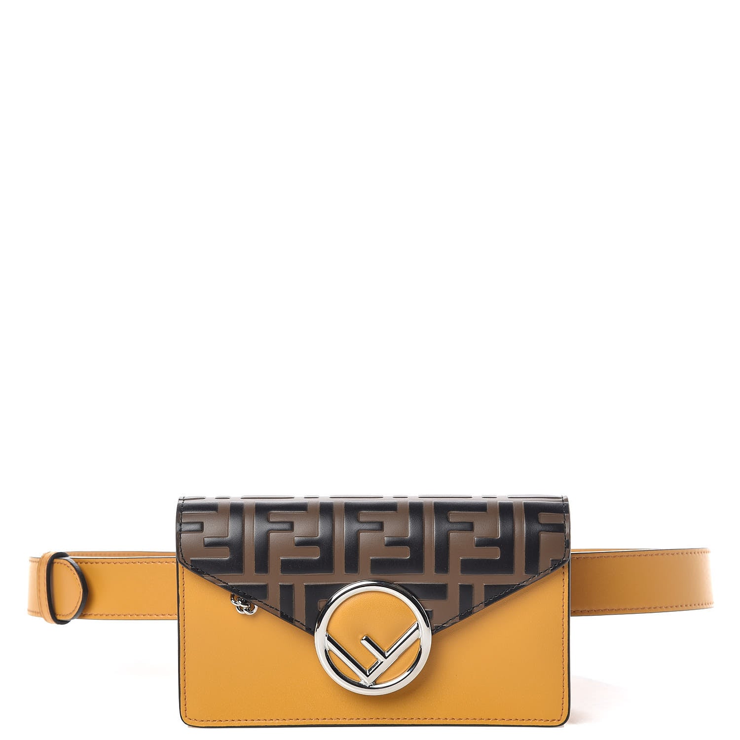 Fendi Vitello Liberty F is Fendi Bi-Color FF 1974 Embossed Envelope Belt Bag Maya Black Zucca 5 of 12
