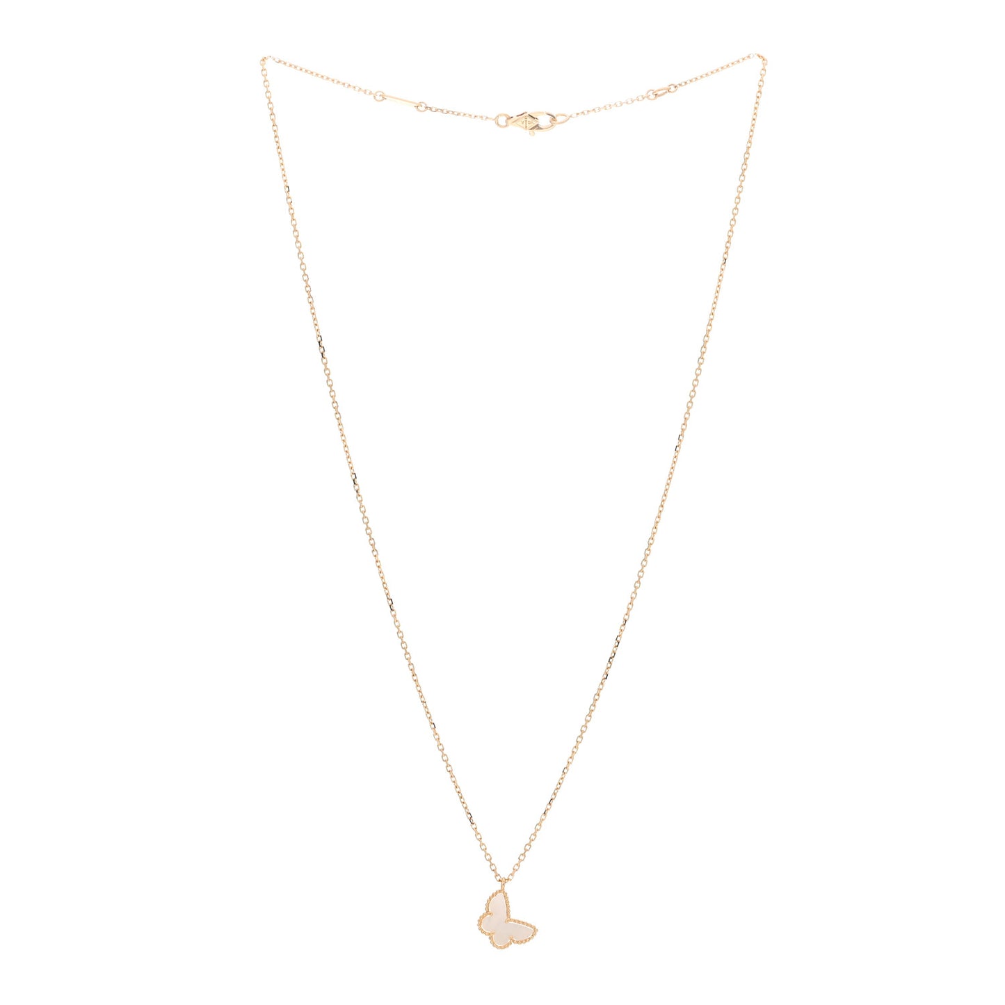 18K Yellow Gold Mother of Pearl Sweet Alhambra Butterfly Pendant Necklace