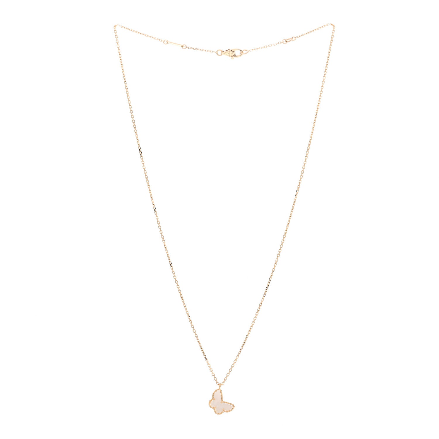 Van Cleef & Arpels 18K Yellow Gold Mother of Pearl Sweet Alhambra Butterfly Pendant Necklace 3 of 6