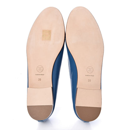 Chanel Goatskin Cap Toe CC Ballerina Flats 39 Blue 5 of 9