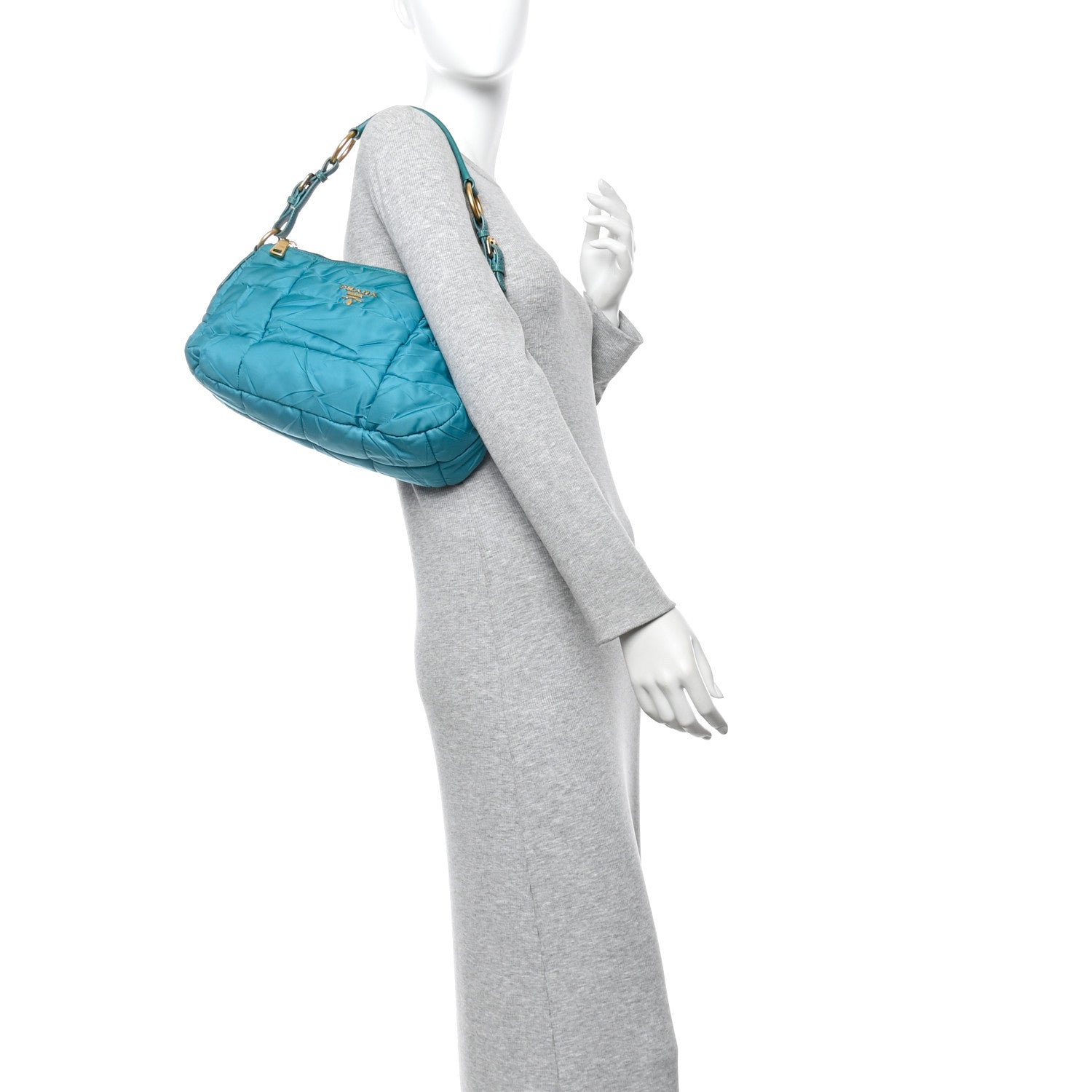 Prada Tessuto Nylon Chevron Quilted Shoulder Bag Turchese 2 of 9