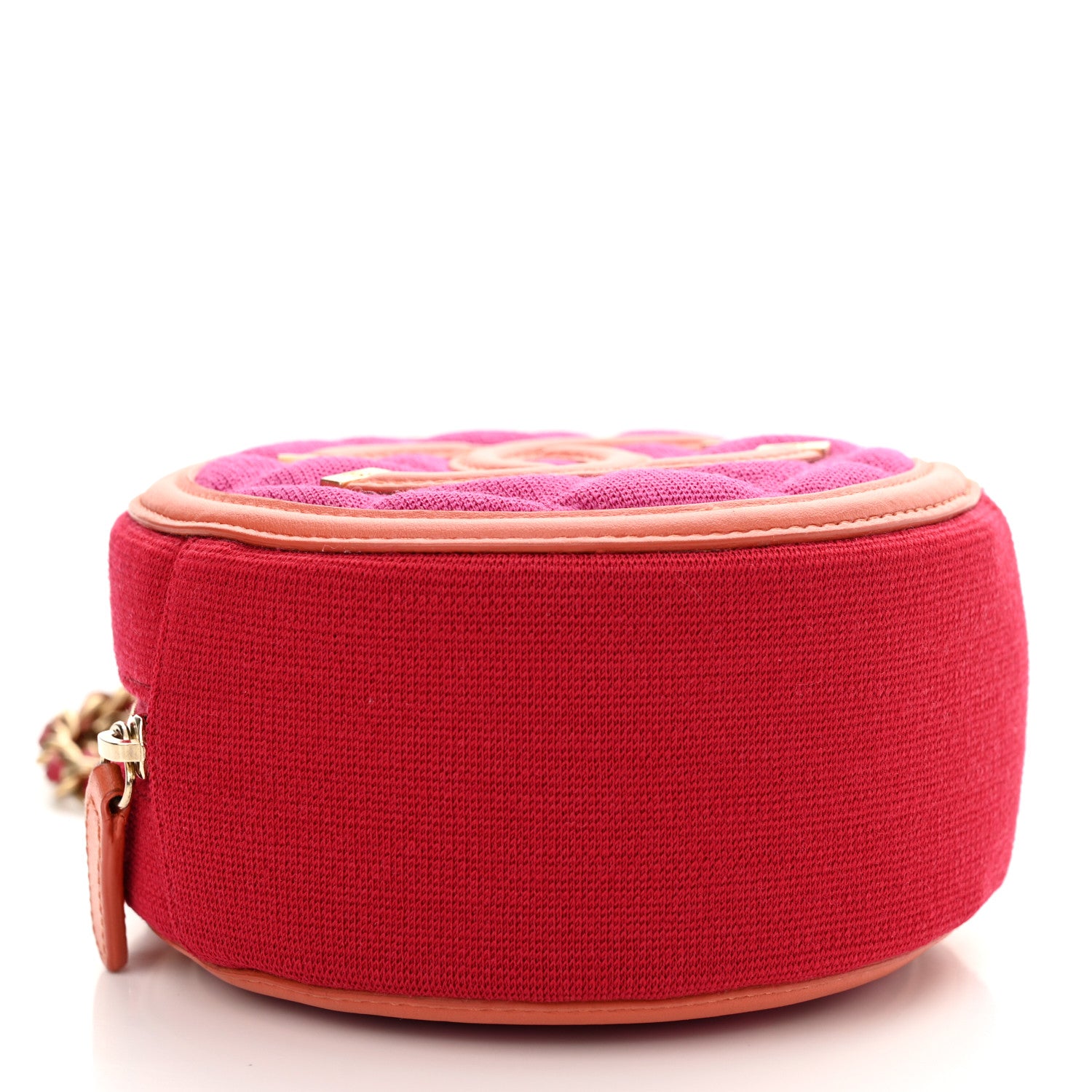 Chanel Jersey Quilted CC Filigree Round Clutch With Chain Pink Red Orange 4 of 10