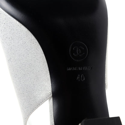 Chanel Laminated Goatskin Velvet Cap Toe CC Slingback Sandals 40 Silver Black 9 of 11