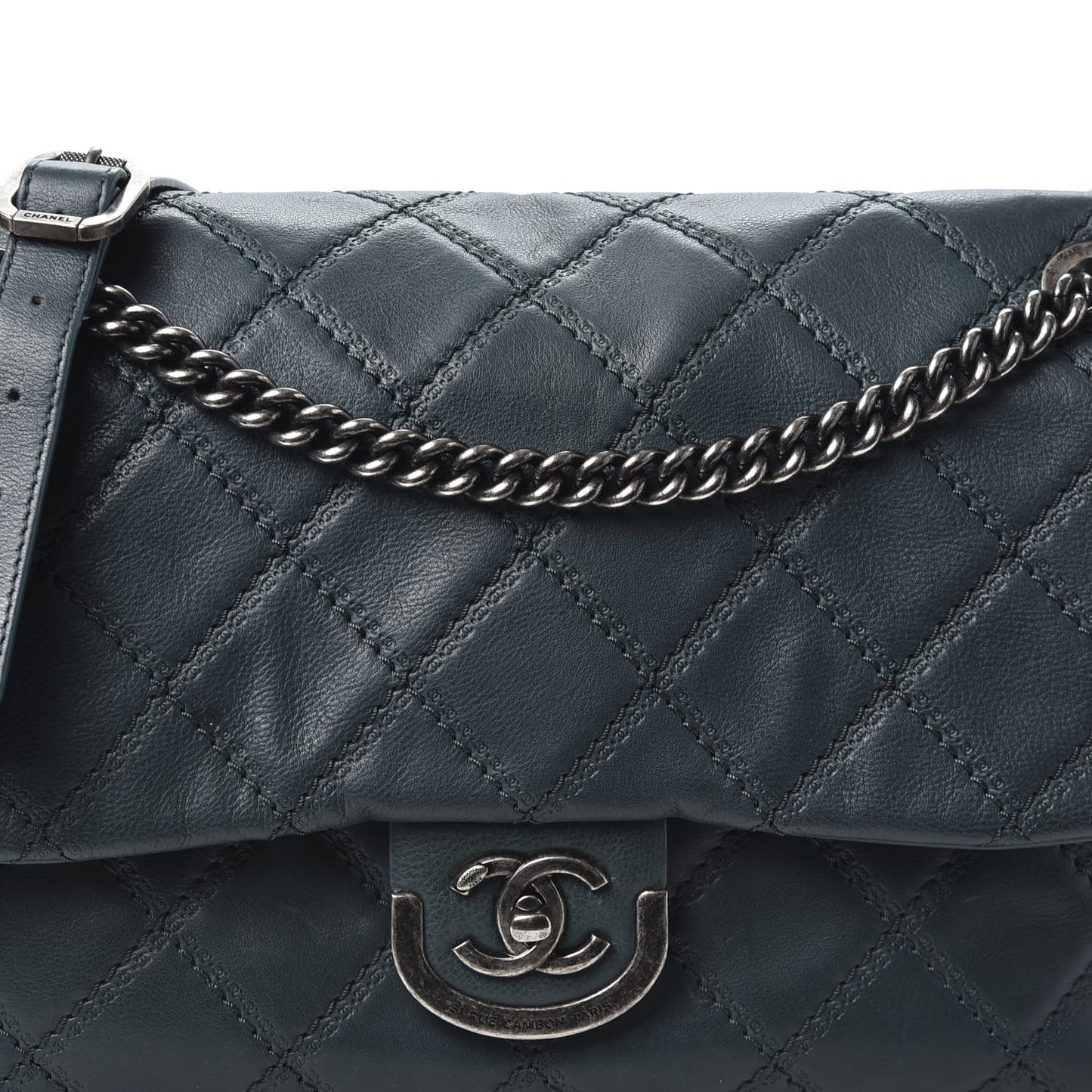 Calfskin Quilted Jumbo Coco Sporran Flap Dark Green