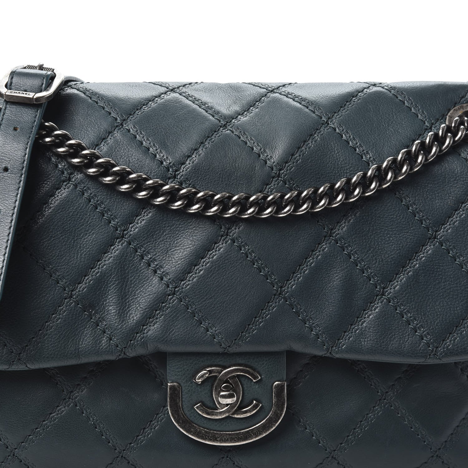Chanel Calfskin Quilted Jumbo Coco Sporran Flap Dark Green 9 of 9