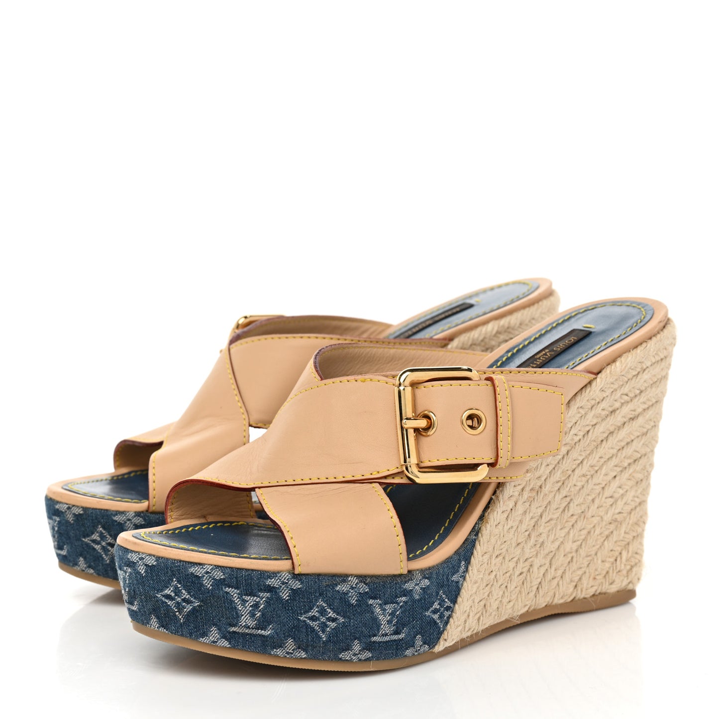 Vachetta Denim Juan Les Pins Espadrille Wedge Heels 38.5 Blue