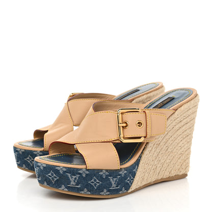 Louis Vuitton Vachetta Denim Juan Les Pins Espadrille Wedge Heels 38.5 Blue 3 of 10
