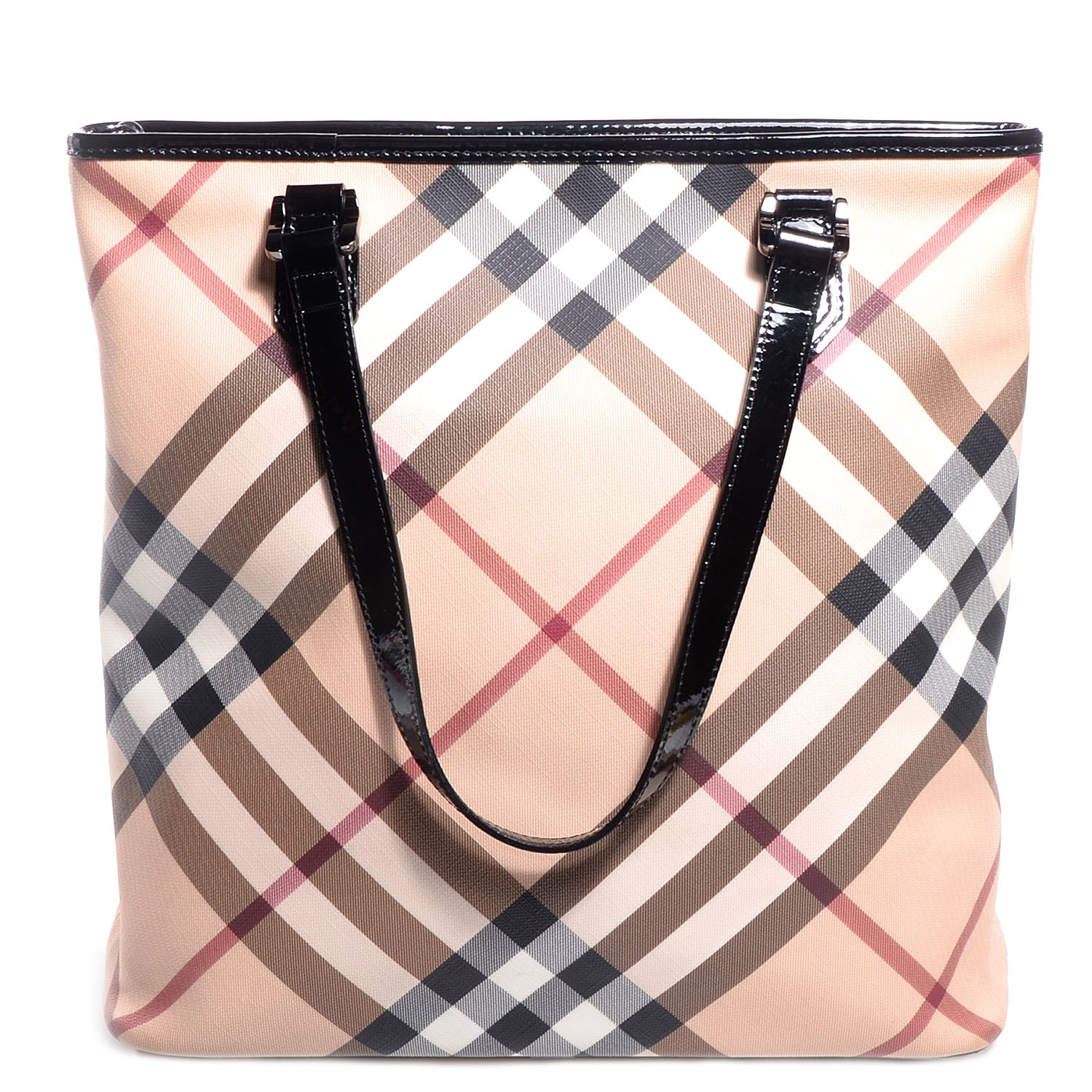 Burberry Patent Nova Check Portrait Tote Black 1 of 10