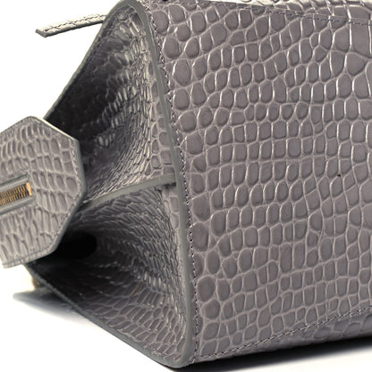 Balenciaga Shiny Supple Calfskin Crocodile Embossed Brass Hardware Neo Classic City Steel Grey 7 of 8