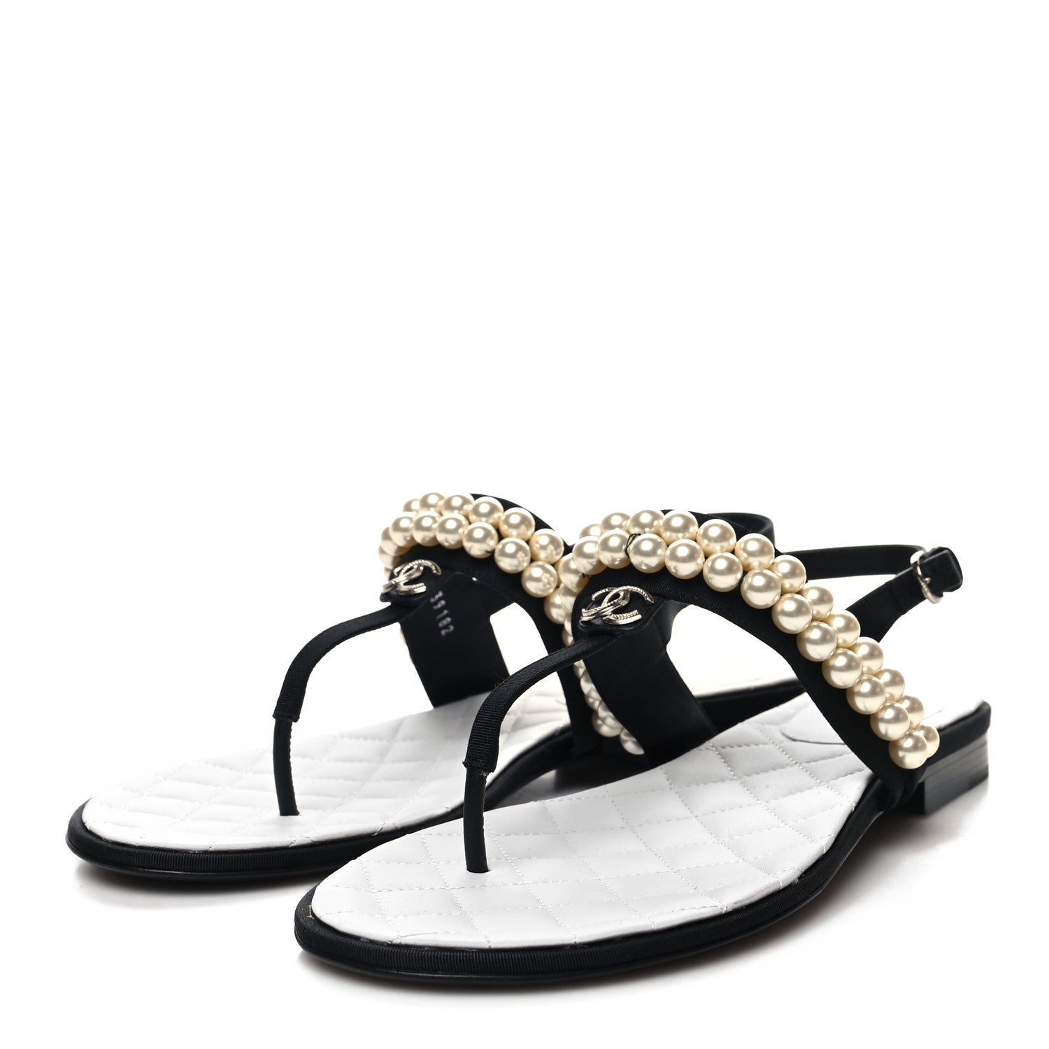 Chanel Grosgrain Pearl CC Sandals 40 Black 3 of 8