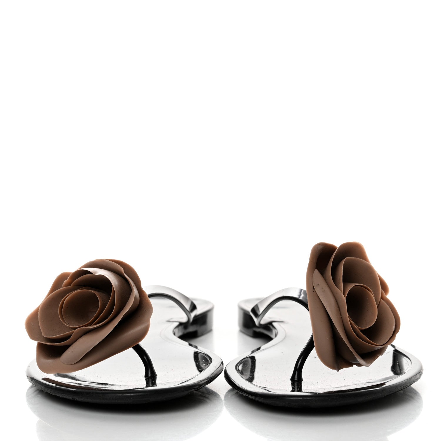 Valentino Garavani PVC Jelly Rose Thong Sandals 41 Black Beige 2 of 8
