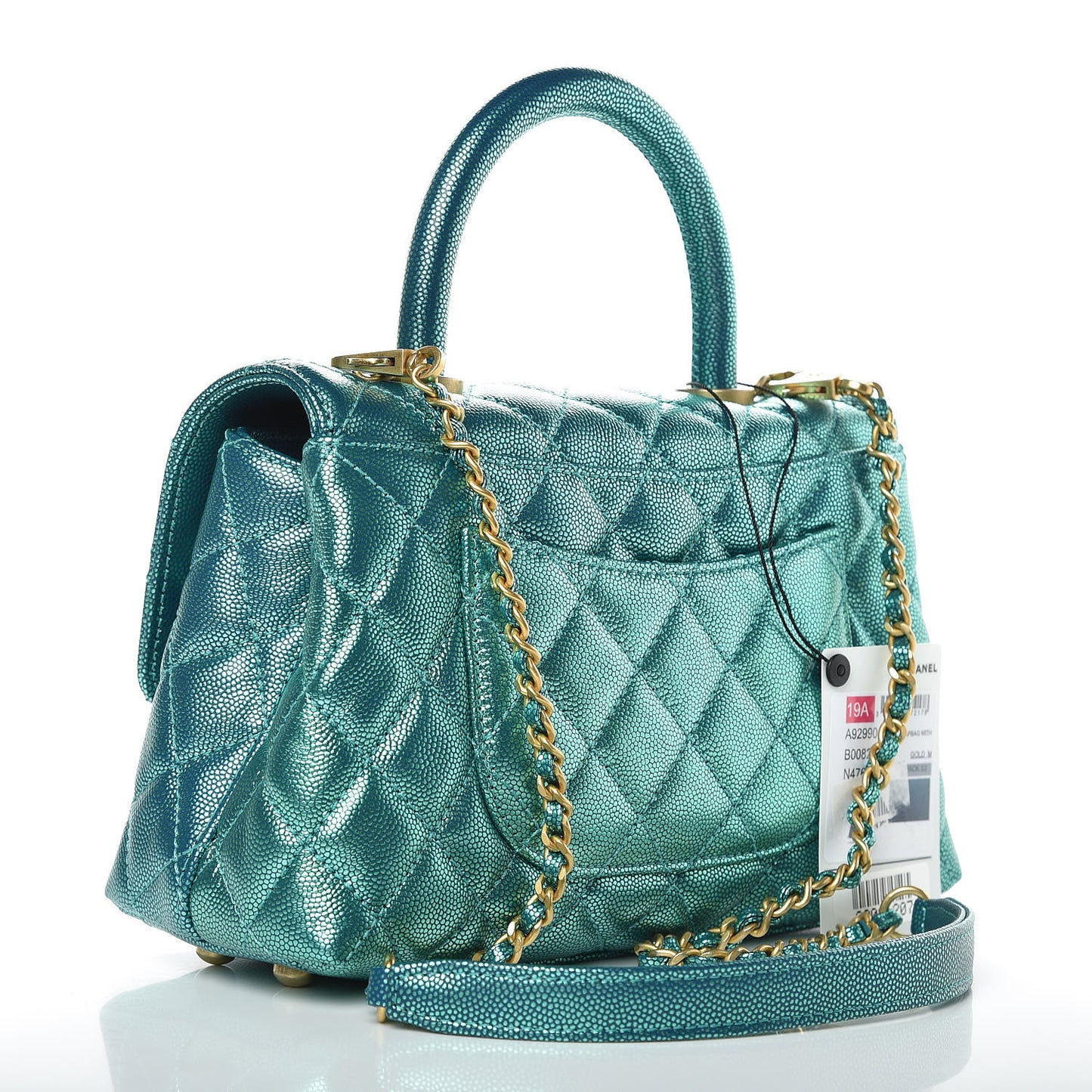 Metallic Caviar Quilted Mini Coco Handle Flap Blue
