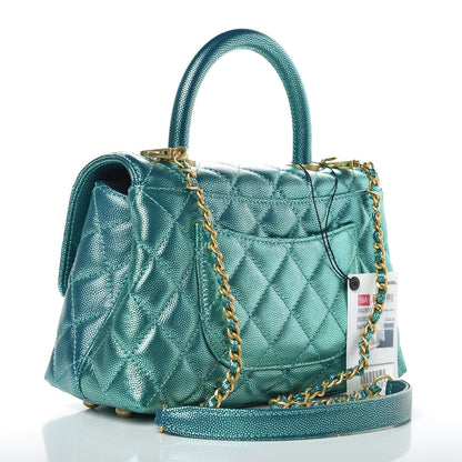 Chanel Metallic Caviar Quilted Mini Coco Handle Flap Blue 3 of 8