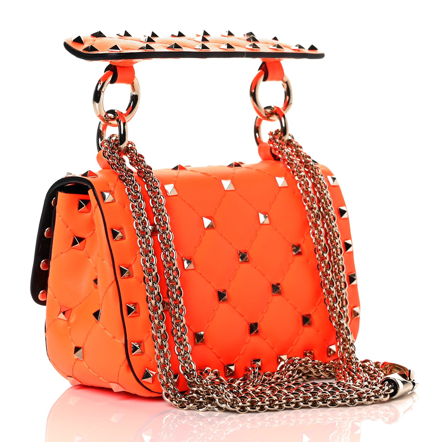 Calfskin Micro Rockstud Spike Shoulder Bag Orange