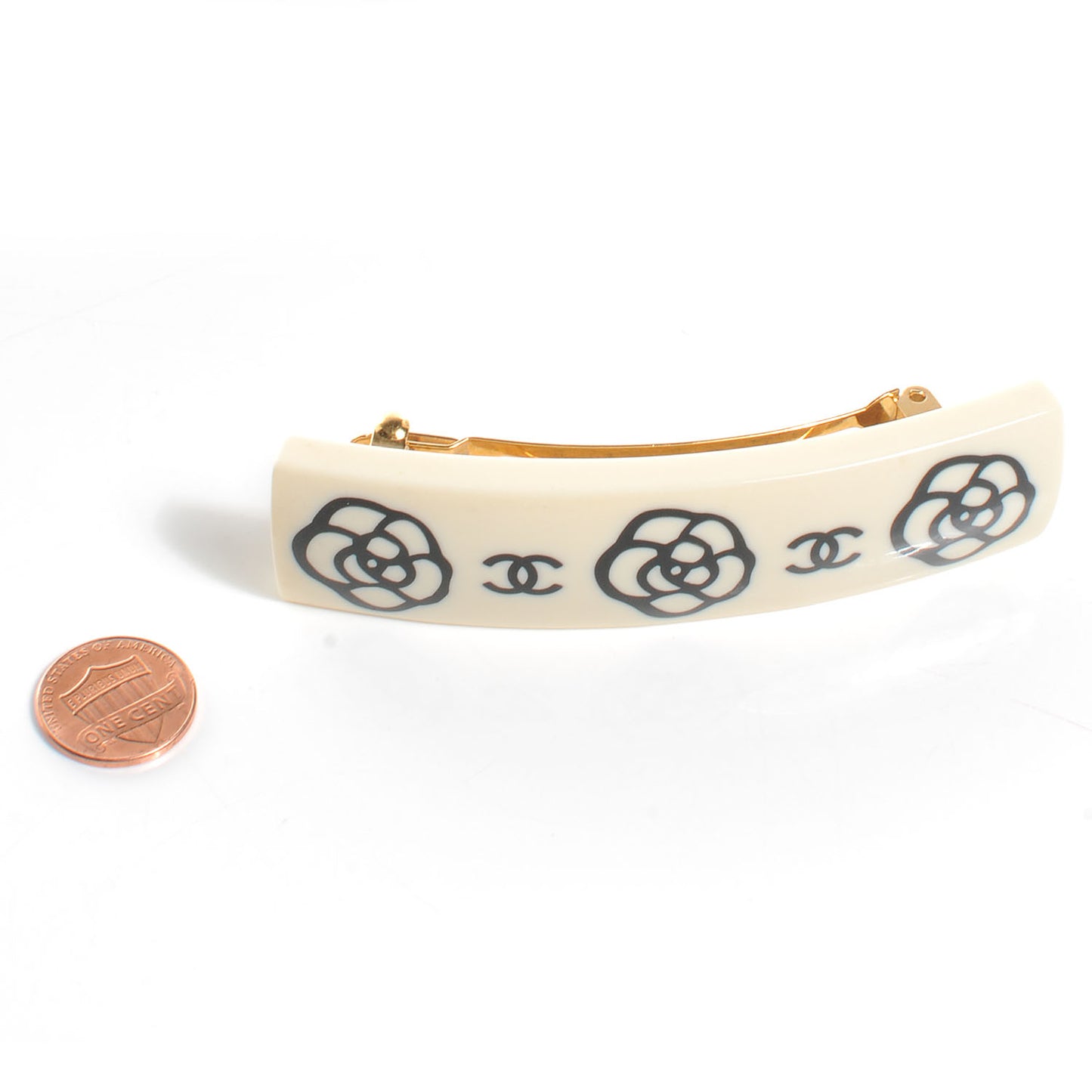 Resin Camellia Barrette Ivory Black
