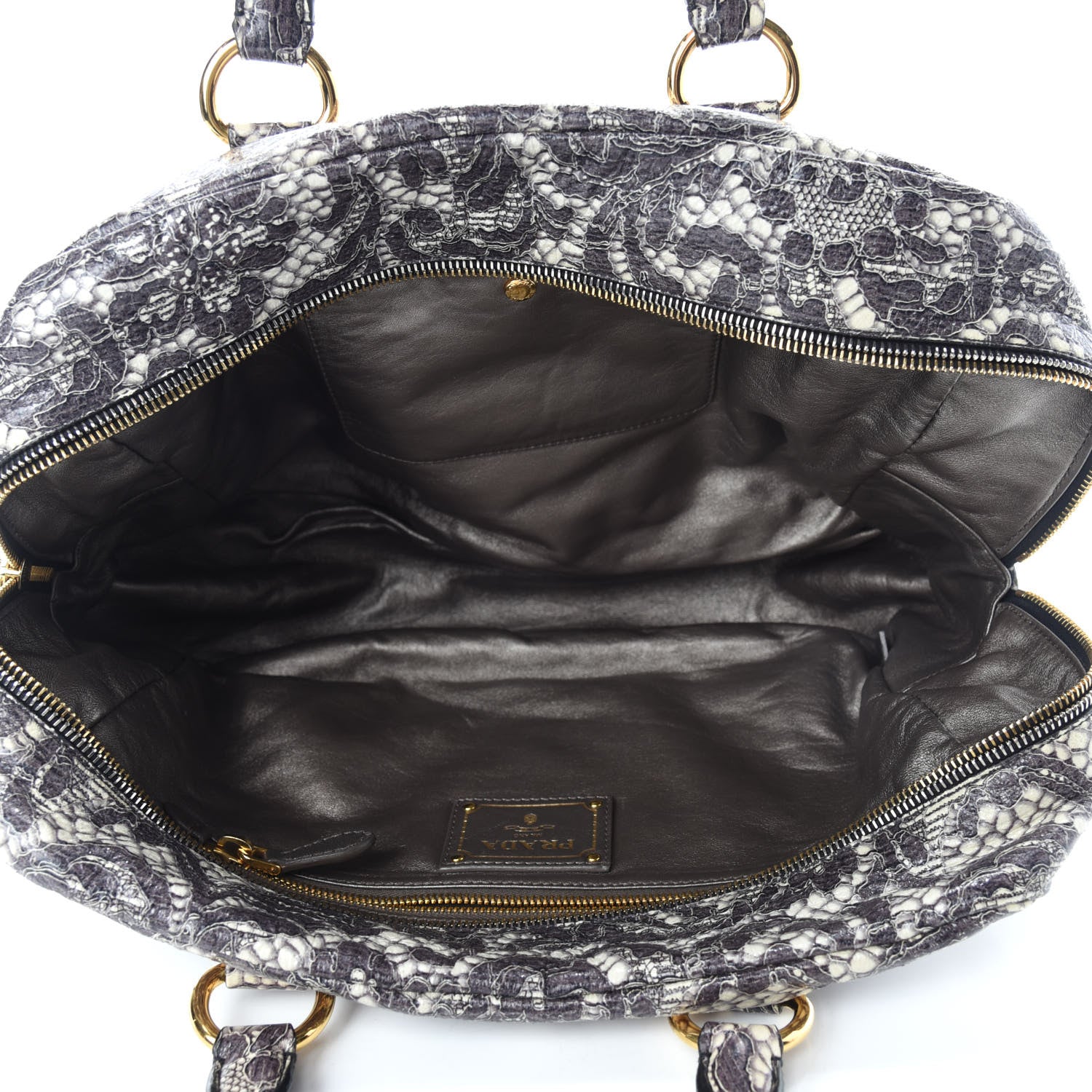 Prada Cervo Lux Print Lace Bauletto Bag Talco 5 of 11