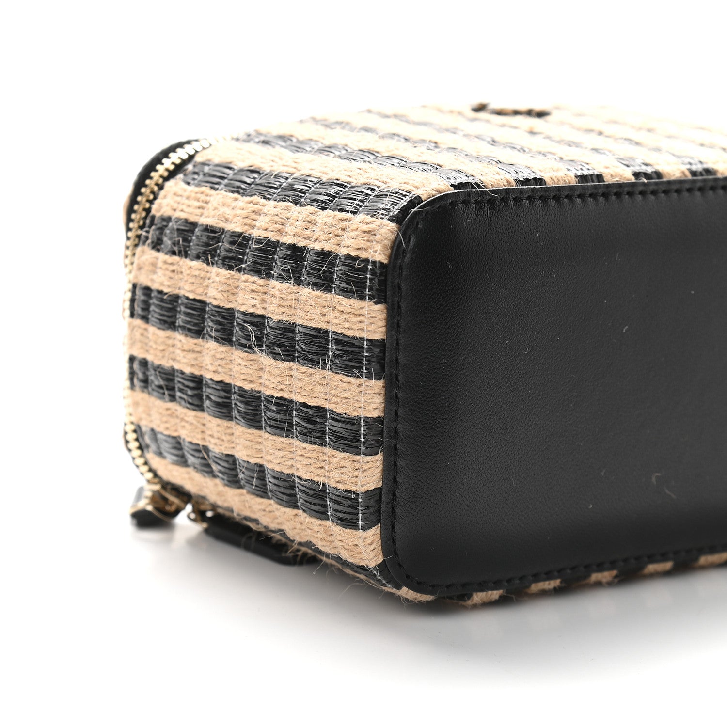 Chanel Raffia Jute Striped Small Vanity Case With Chain Black Beige 8 of 9