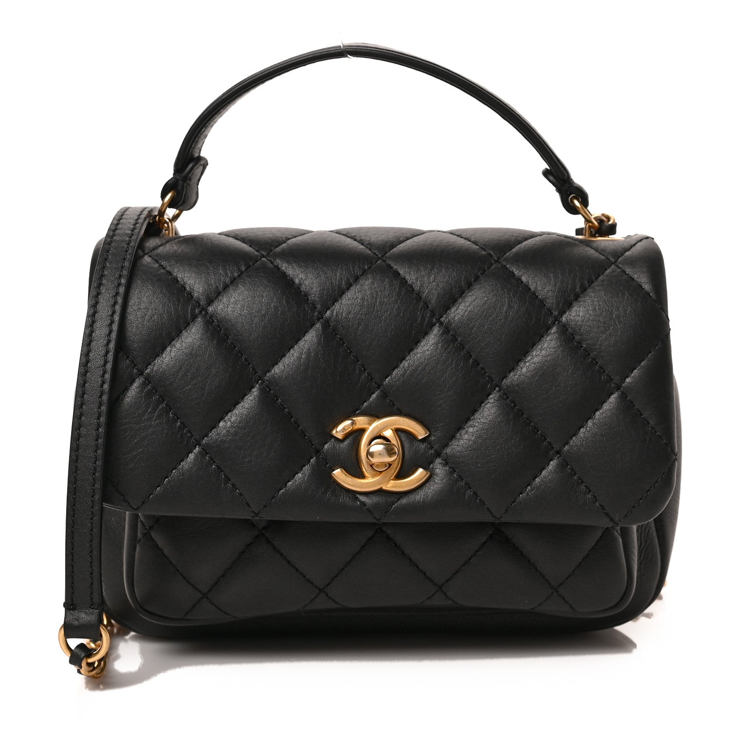 Chanel Calfskin Quilted Top Handle Flap Black 1 of 9