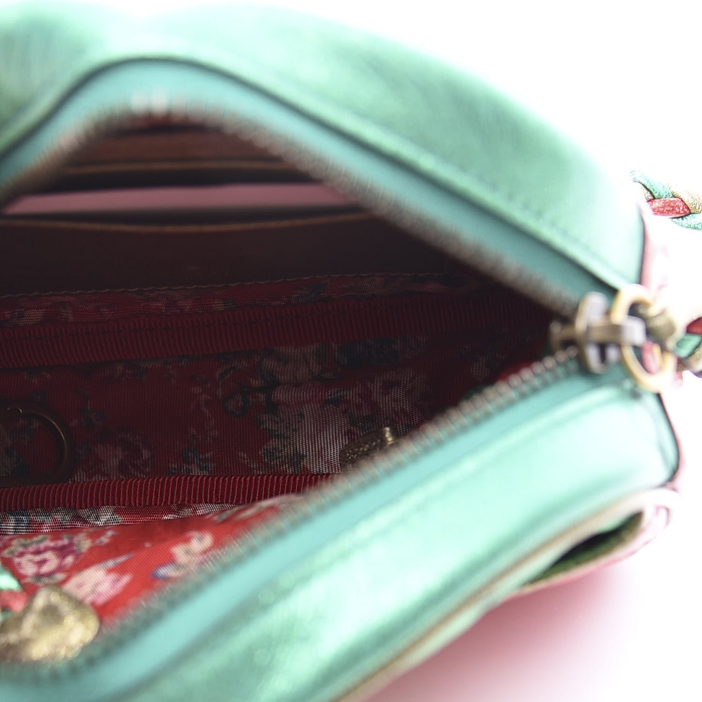 Laminated Nappa Trapuntata Mini Zumi Dome Shoulder Bag Rosso Jasmine Green Rame