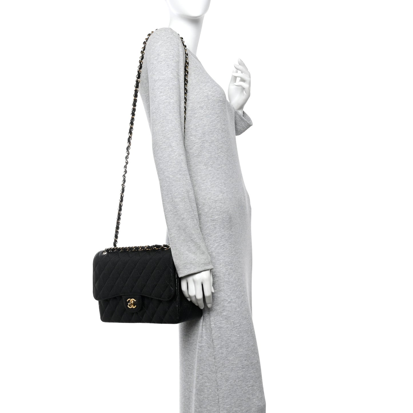 Caviar Quilted Jumbo Double Flap Black