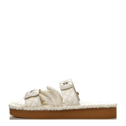 Chanel Cord Lambskin Quilted Logo Mules 39 Ivory 1 of 5