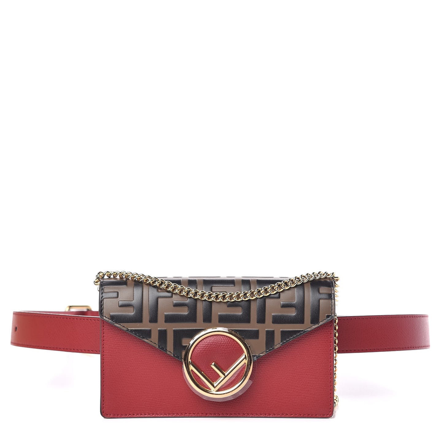 Vitello Cruise F is Fendi Bi-Color FF 1974 Embossed Envelope Belt Bag Maya Black Fragola