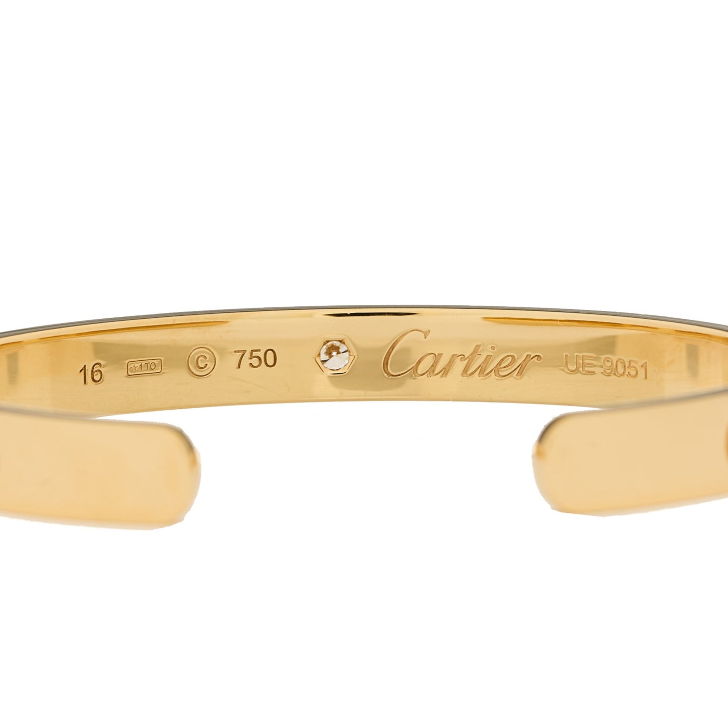 18K Yellow Gold 1 Diamond LOVE Cuff Bracelet 16