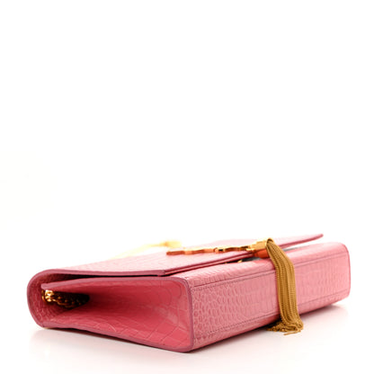 Saint Laurent Calfskin Crocodile Embossed Medium Classic Monogram Kate Tassel Satchel Pink 4 of 12