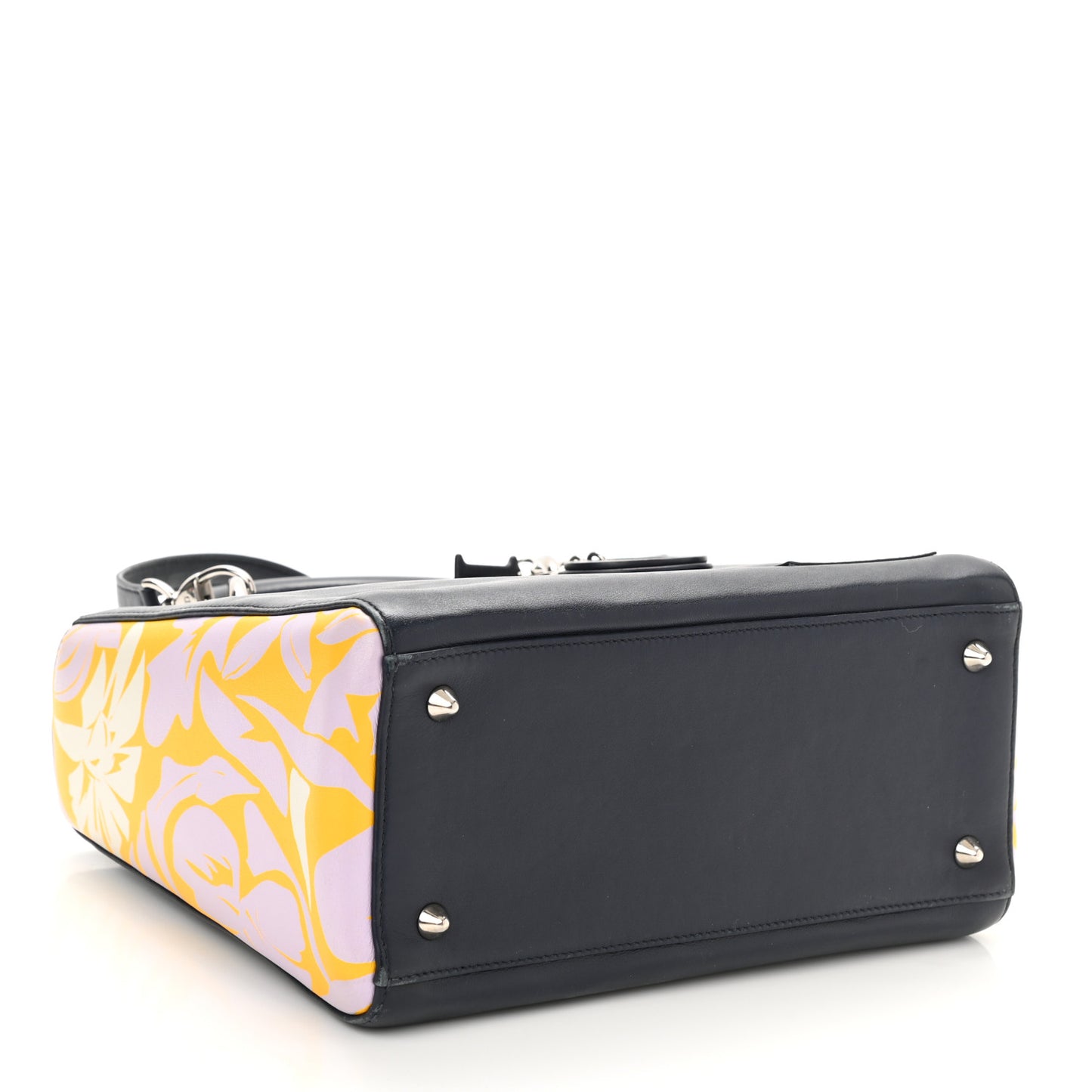 Calfskin Flower Printed Medium Lady Dior Navy Multicolor
