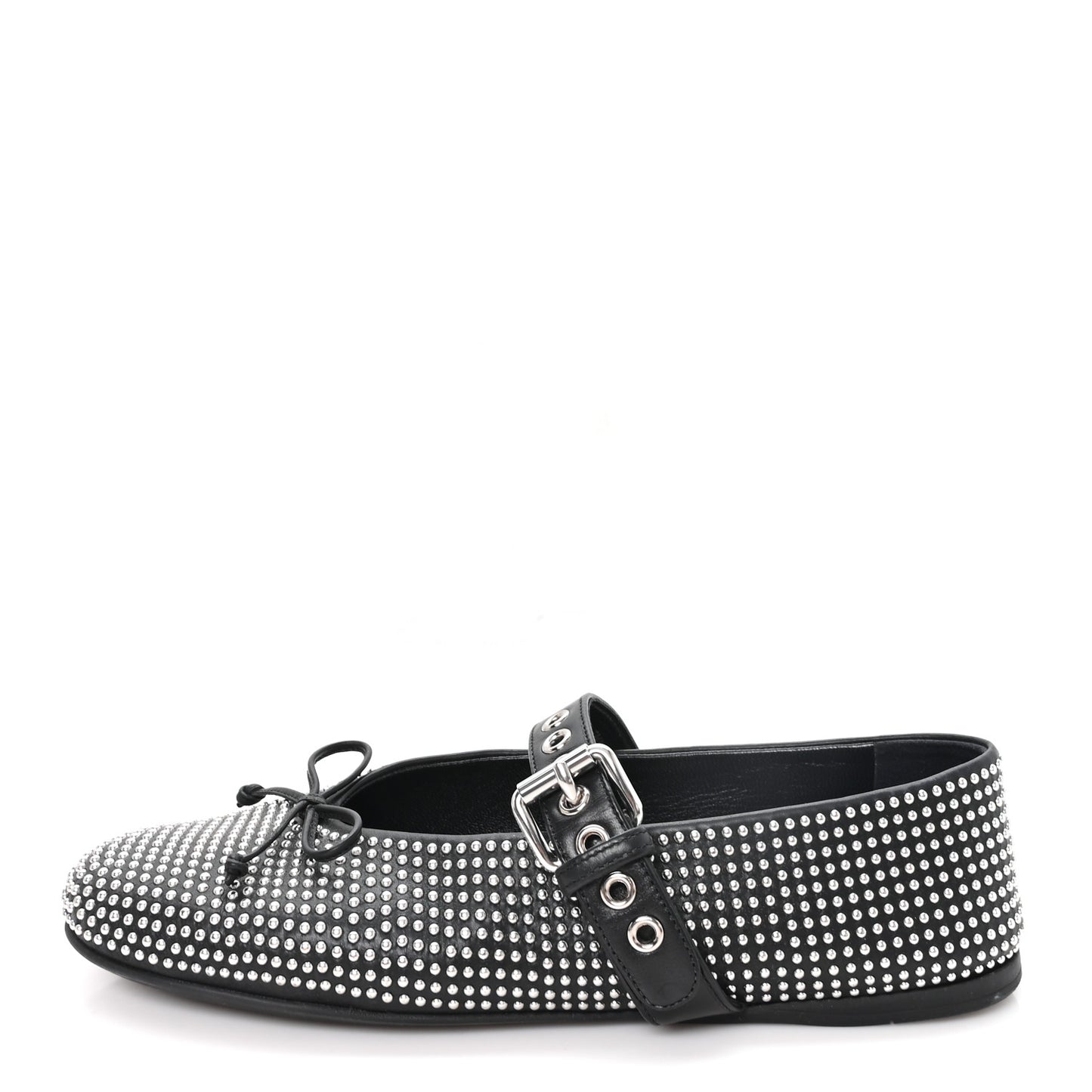 Calfskin Studded Mary Jane Ballerina Flats 36.5 Black